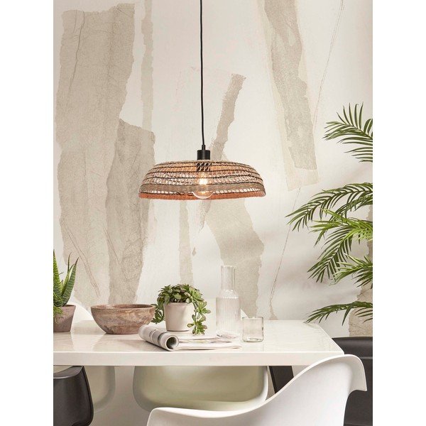 Melna/dabīga toņa piekaramā lampa ar jūraszāles abažūru ø 45 cm Pantanal – Good&Mojo-image-1