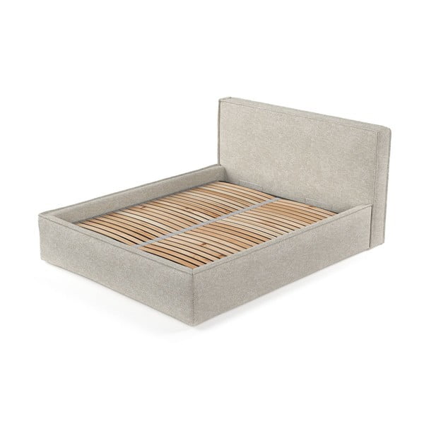 Gaiši pelēka polsterēta divvietīga gulta ar veļas kasti ar redelēm 160x200 cm Lounge L – Maison de Rêve-image-3