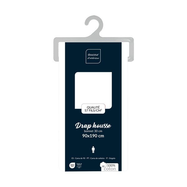 Balts kokvilnas palags ar gumiju 90x190 cm Lina – douceur d'intérieur-image-4