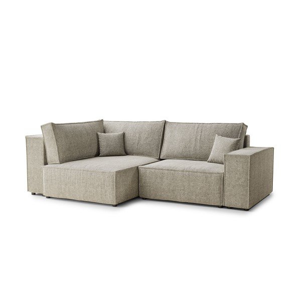 Bēšs salokāms stūra dīvāns no šenila auduma ar uzglabāšanas vietu (ar kreiso stūri/L veida) Tonga – Maison de Rêve