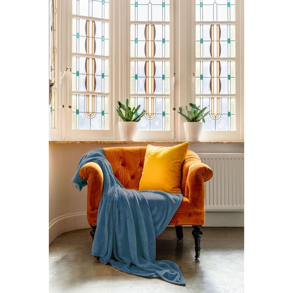 Zils mikroplīša gultas pārklājs divvietīgai gultai 180x220 cm Cosy – Tiseco Home Studio-image-1