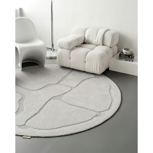 Gaiši pelēks vilnas apaļš paklājs ø 120 cm Morphic Organica – Agnella-image-2