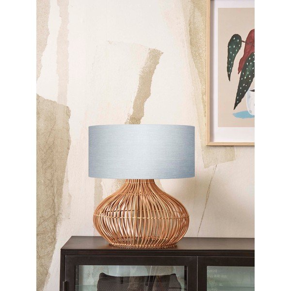 Gaiši pelēka/dabīga toņa galda lampa ar auduma abažūru (augstums 60 cm) Kalahari – Good&Mojo-image-1