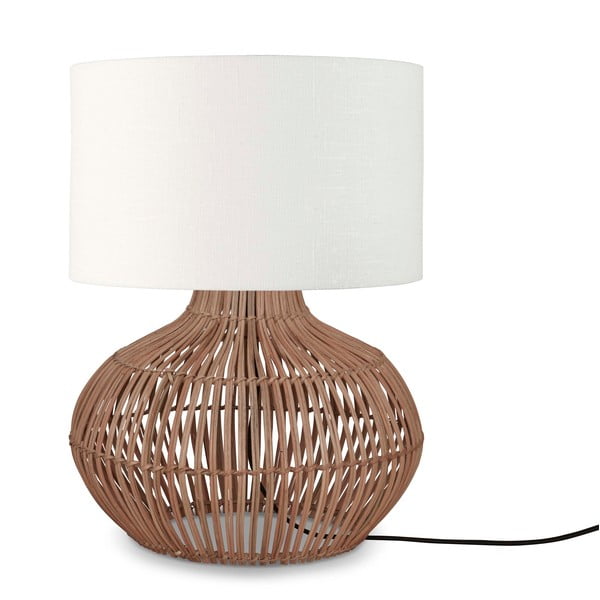 Balta/dabīga toņa galda lampa ar auduma abažūru (augstums 48 cm) Kalahari – Good&Mojo