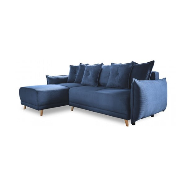 Tumši zils velveta salokāms stūra dīvāns (ar maināmu stūri) Lazy Lukka – Miuform