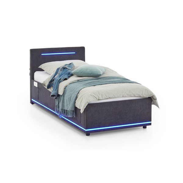 Tumši pelēka polsterēta bērnu gulta ar veļas kasti un redelēm 90x200 cm Circle – Meise Möbel-image-4