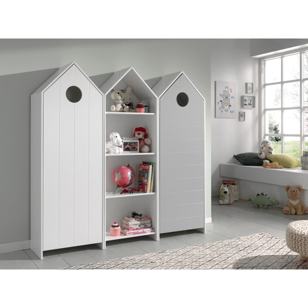 Balts/gaiši pelēks atvērta tipa bērnu drēbju skapis 173x171,5 cm CASAMI – Vipack-image-1