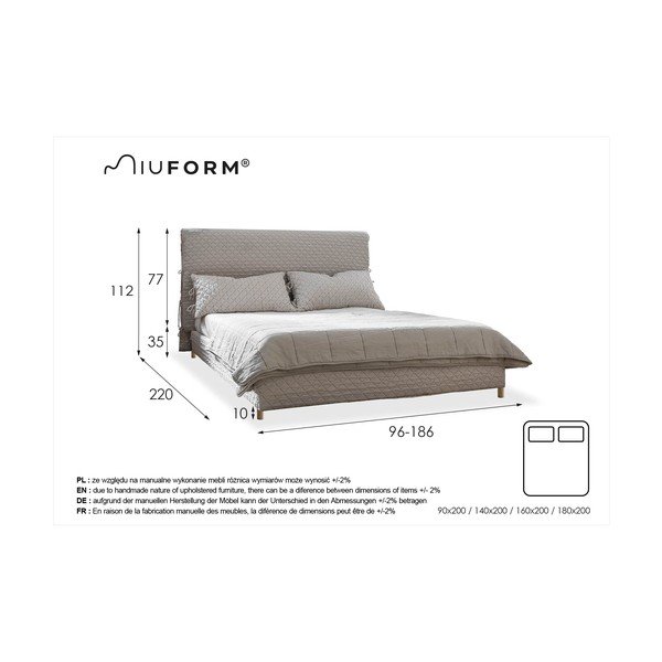 Melna mīksta divvietīga gulta ar režģi 140x200 cm Sleepy Luna – Miuform-image-4