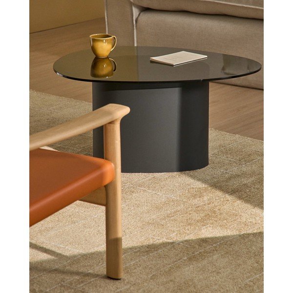 Melns žurnālgaldiņš ar stikla galda virsmu 74x81,5 cm Olir – Kave Home-image-1
