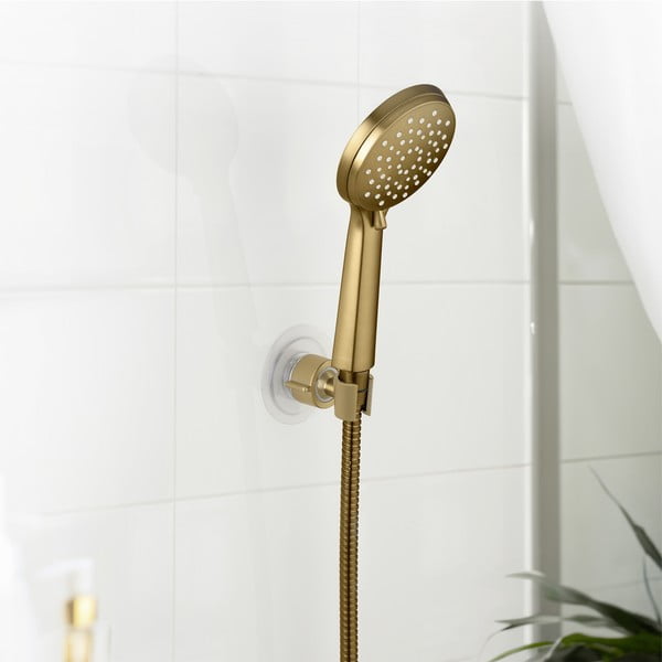 Zelta krāsas plastmasas dušas galvas turētājs ar uzstādīšanu bez urbšanas Libertà – Wenko-image-1