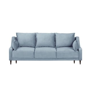 Gaiši zils samta izvelkamais dīvāns ar veļas kasti Mazzini Sofas Freesia, 215 cm