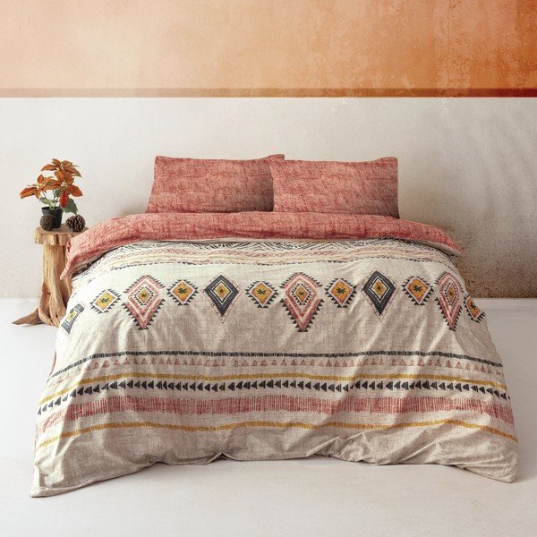 Ķieģeļu sarkana/bēša vienvietīga kokvilnas gultas veļa 140x200 cm Felix – Mijolnir