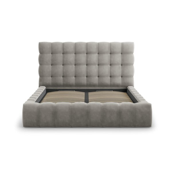 Gaiši pelēka polsterēta divvietīga gulta ar veļas kasti un režģi 200x200 cm Bali – Cosmopolitan Design-image-2