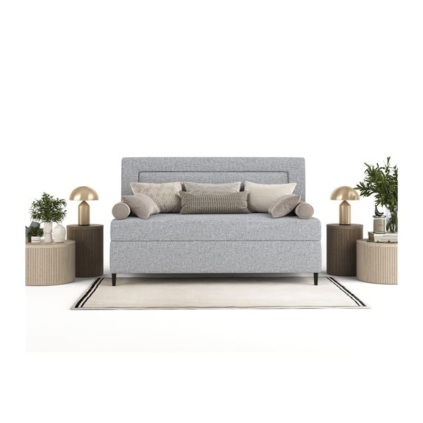 Pelēka polsterēta vienvietīga gulta 100x200 cm Alba – Maison de Rêve-image-4
