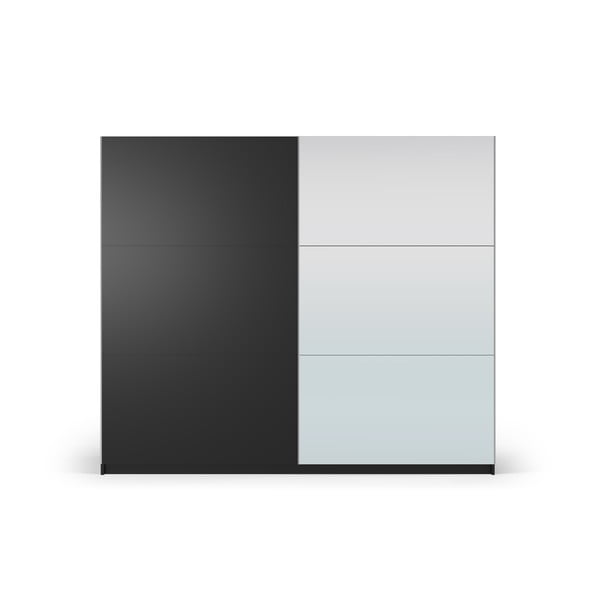 Melns drēbju skapis ar spoguli un bīdāmām durvīm 250x215 cm Lisburn – Cosmopolitan Design