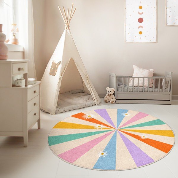 Mazgājams bērnu paklājs ø100 cm Rainbow Daisy – Mila Home-image-1