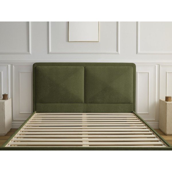 Zaļa polsterēta polsterēta divvietīga gulta ar redelēm 180x200 cm Mara – Bobochic Paris-image-2