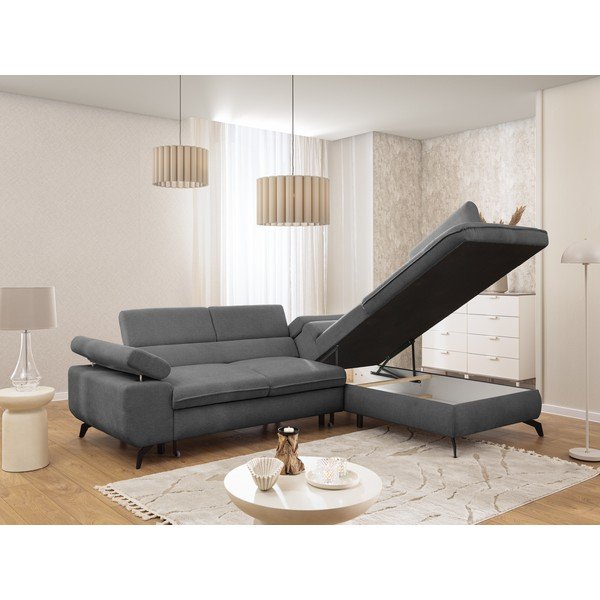 Pelēks stūra dīvāns no šenila auduma (ar labo stūri/L veida) Marbeya  – Ropez-image-4