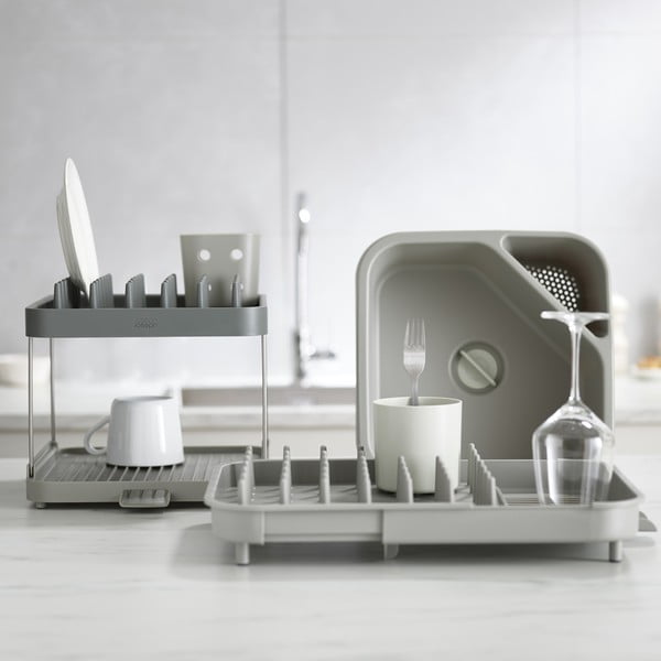 Pelēks plastmasas pielāgojams trauku žāvētājs 34x37 cm Duo – Joseph Joseph-image-1