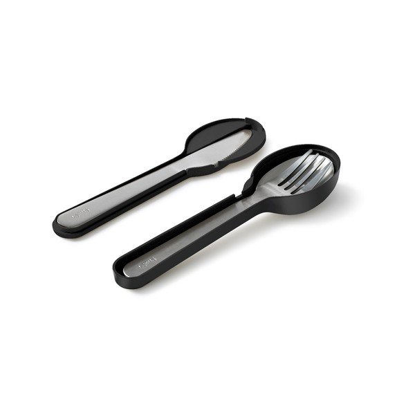 Melni/sudraba krāsas nerūsējošā tērauda ceļojumu galda piederumi (3 gab.) To Go – Lékué-image-2