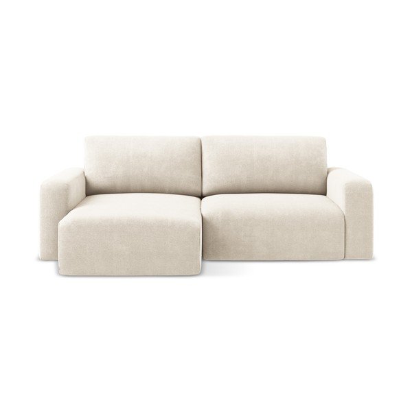 Krēmkrāsas salokāms stūra dīvāns no šenila auduma ar uzglabāšanas vietu (ar kreiso stūri/ar zvilni) Kona – Makamii