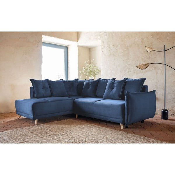 Tumši zils velveta salokāms stūra dīvāns (ar kreiso stūri) Lazy Lukka – Miuform-image-3