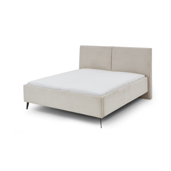 Bēša polsterēta divvietīga gulta ar veļas kasti ar redelēm 180x200 cm Lando – Meise Möbel