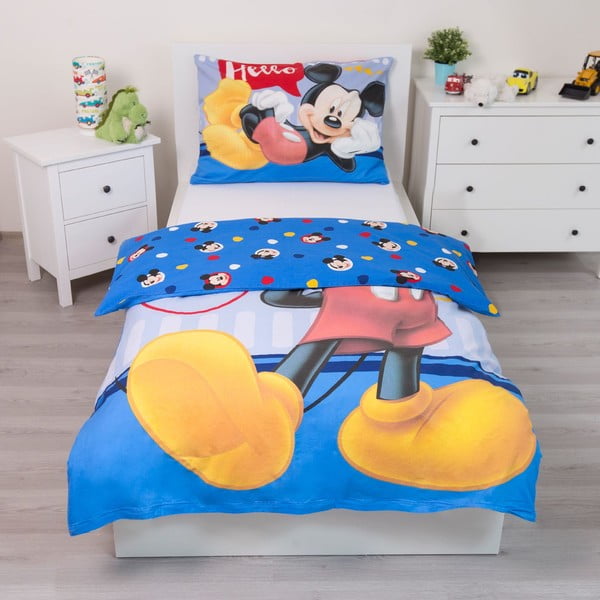 Vienguļamā kokvilnas bērnu gultas veļa 140x200 cm  Mickey "Hello" – Jerry Fabrics-image-2