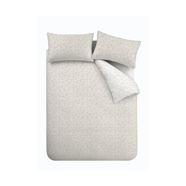 Balta/bēša divguļamā kokvilnas gultas veļa 200x200 cm Shadow Leaves – Bianca