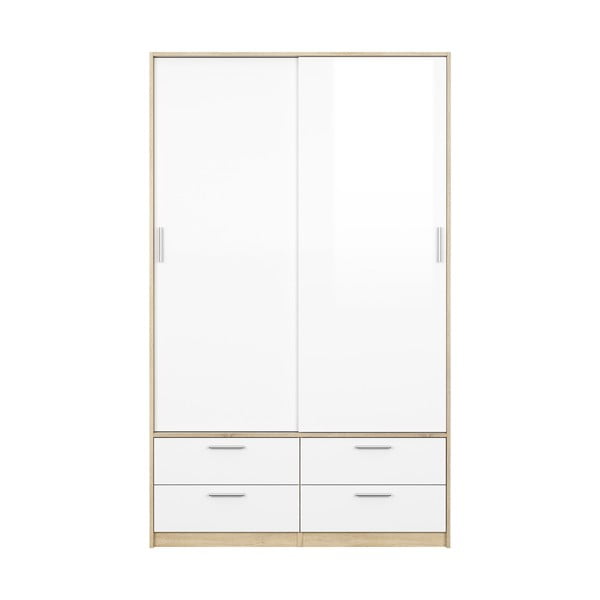 Balts/dabīga toņa drēbju skapis ar ozolkoka imitāciju ar bīdāmām durvīm 121x200 cm Line – Tvilum-image-1