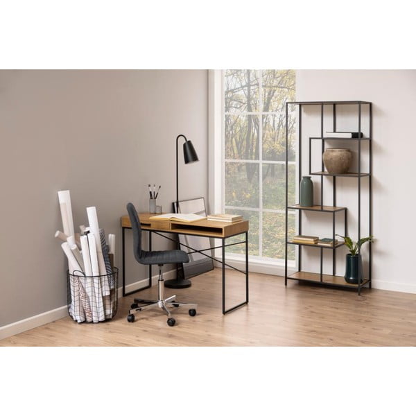 Melns/dabīga toņa grāmatu plaukts ar ozolkoka imitāciju 77x185 cm Seaford – Actona-image-4