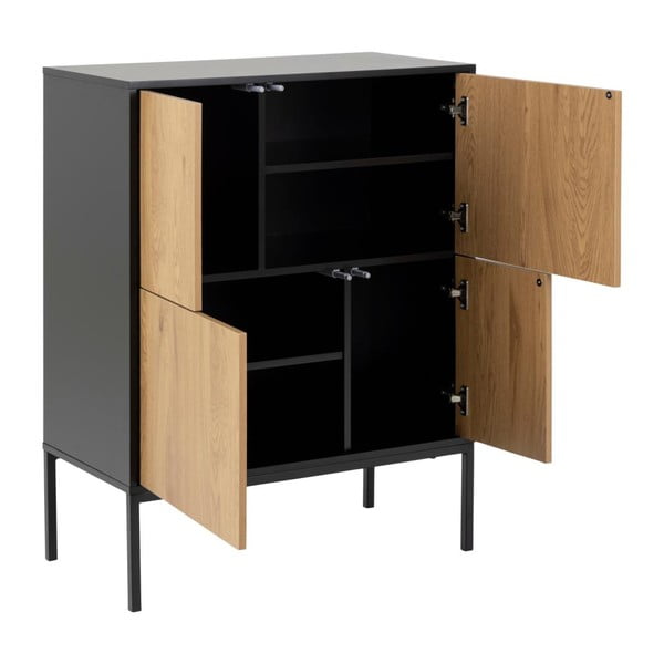 Melna/dabīga toņa augsta kumode ar ozolkoka imitāciju 80x103 cm Seaford – Actona-image-3