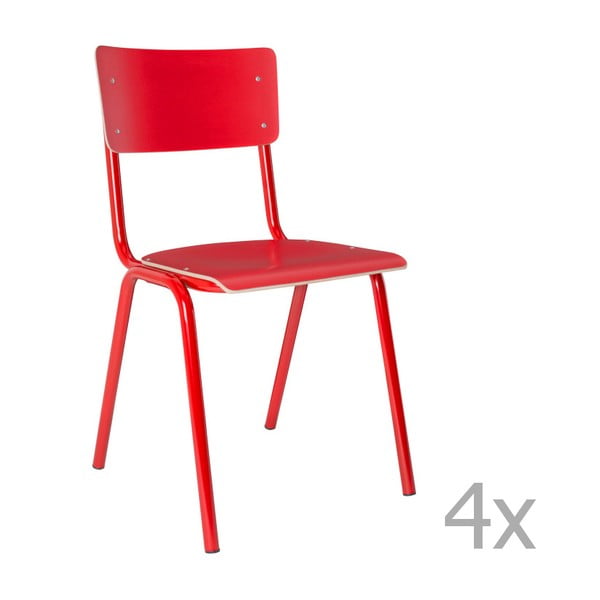 4 sarkanu krēslu komplekts Zuiver Back to School
