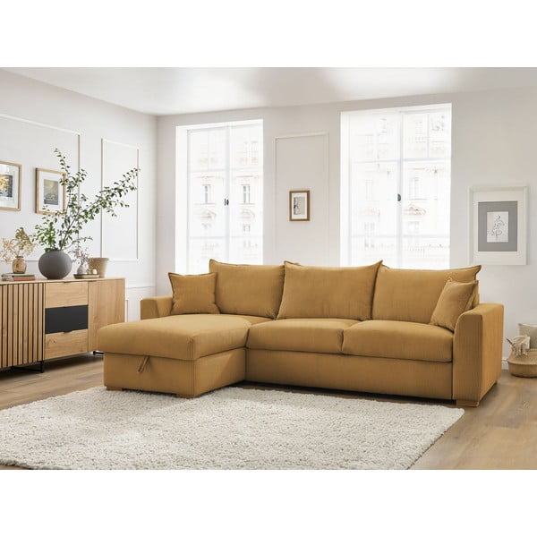 Dzeltens velveta salokāms stūra dīvāns (ar maināmu stūri) Augustin – Bobochic Paris-image-1