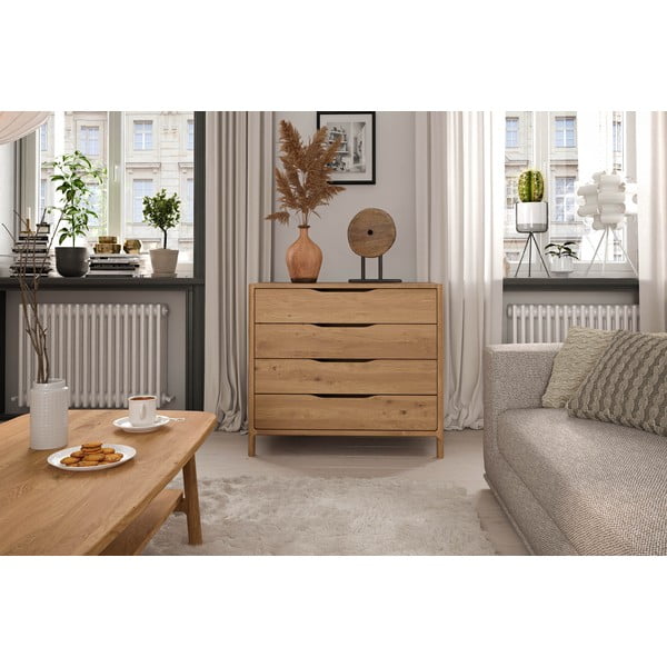 Dabīga toņa ozola masīvkoka zema kumode 95x80 cm Twig – The Beds-image-3