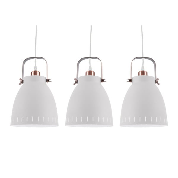 Balta piekaramā lampa ar vara krāsas detaļām un 3 ligzdām Leitmotiv Mingle