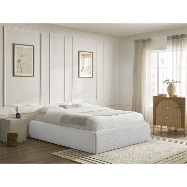 Gaiši pelēka polsterēta divvietīga gulta ar veļas kasti/bez galvgaļa un ar redelēm 160x200 cm Inera – Bobochic Paris-image-1