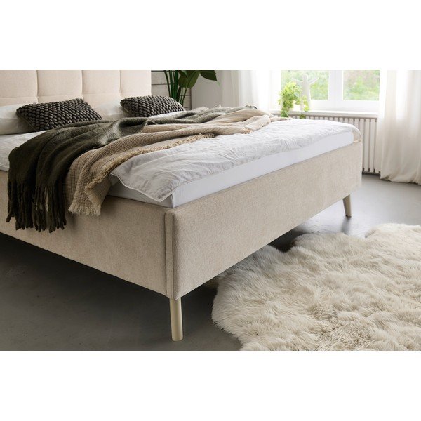 Bēša polsterēta divvietīga gulta bez režģa 180x200 cm Nova – Meise Möbel-image-3