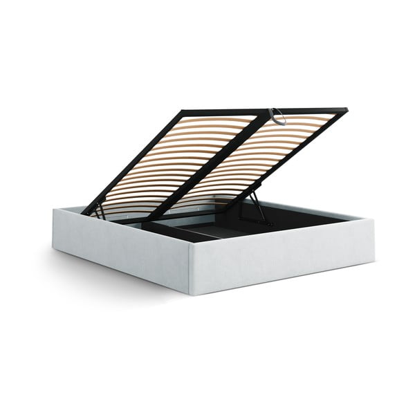 Gaiši pelēka polsterēta divvietīga gulta ar veļas kasti/bez galvgaļa ar redelēm 180x200 cm Susan – Micadoni -image-3