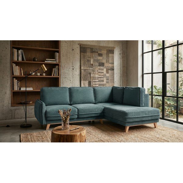Tirkīzzils velveta salokāms stūra dīvāns (ar labo stūri) Tori – Bonami Selection-image-1
