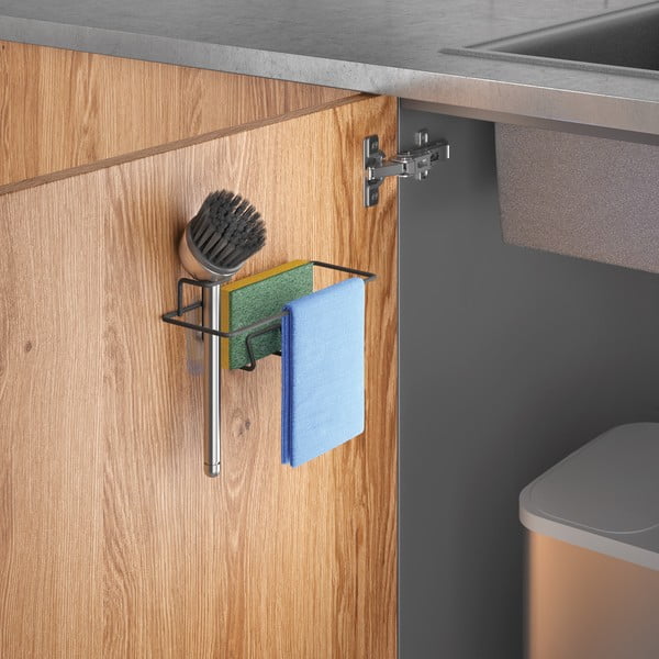 Matēti melns metāla tīrīšanas piederumu organizators pie izlietnes ar uzstādīšanu bez urbšanas Lava – Metaltex-image-2