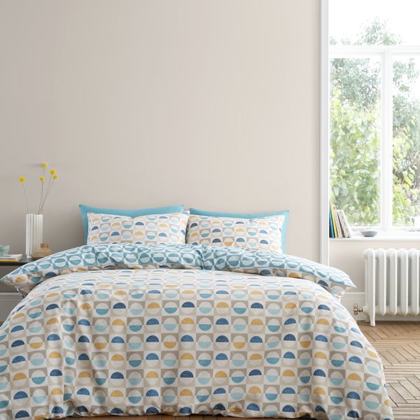 Dzeltena/zila vienguļamā kokvilnas gultas veļa 135x200 cm Hans Retro Spot – Bianca