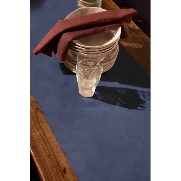 Zils kokvilnas un lina galdauts Tierra Bella Pure Menorca, 45 x 135 cm-image-1