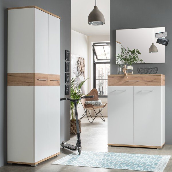 Balts dabīgā toņa apavu plaukts ar atvilktnēm un ozolkoka imitāciju Topix – Germania-image-4