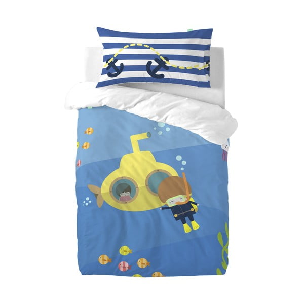 Happynois Bērnu gultasveļa "Yellow Submarine" no tīras kokvilnas, 115 x 145 cm