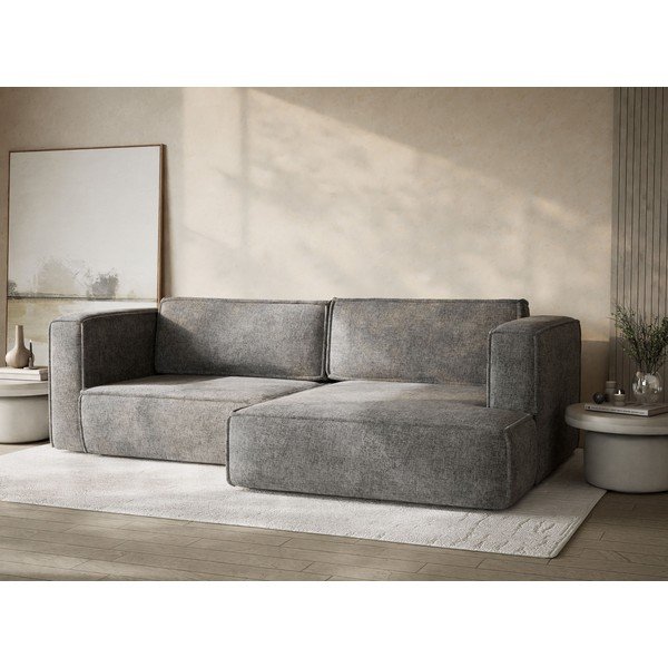 Pelēks salokāms stūra dīvāns no šenila auduma ar uzglabāšanas vietu (ar labo stūri/ar zvilni) Velto – Maison de Rêve-image-4