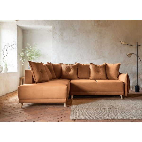 Ķieģeļu sarkans velveta salokāms stūra dīvāns (ar kreiso stūri) Lazy Lukka – Miuform-image-1