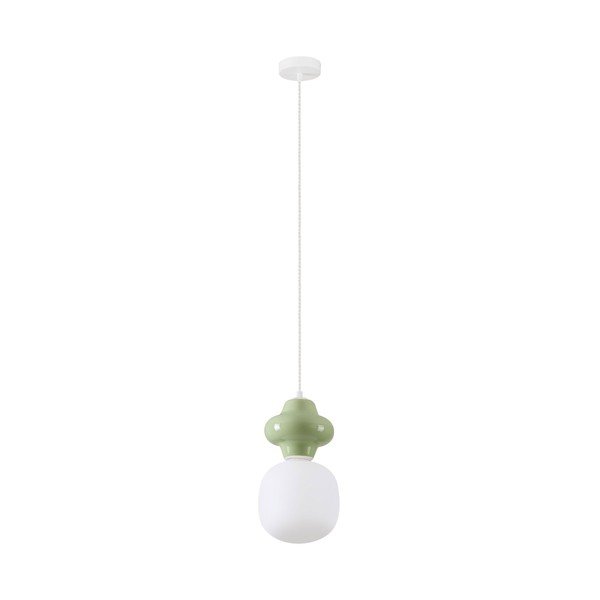 Balta/gaiši zaļa keramikas piekaramā lampa ar stikla abažūru ø 18 cm Clio – Nova Luce