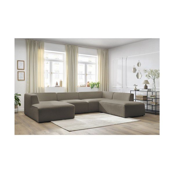 Brūns modulārais stūra dīvāns no buklē auduma (ar labo stūri/U veida) Megeve – Bobochic Paris-image-3