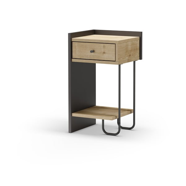 Melns/dabīga toņa naktsskapītis ar ozolkoka imitāciju ar plauktiem Mercure – Marckeric-image-3